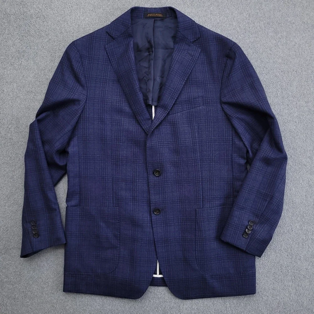 Jos A Bank Reserve Blazer Mens 42R Blue Plaid Lanificio Di Pray 130s Wool Jacket
